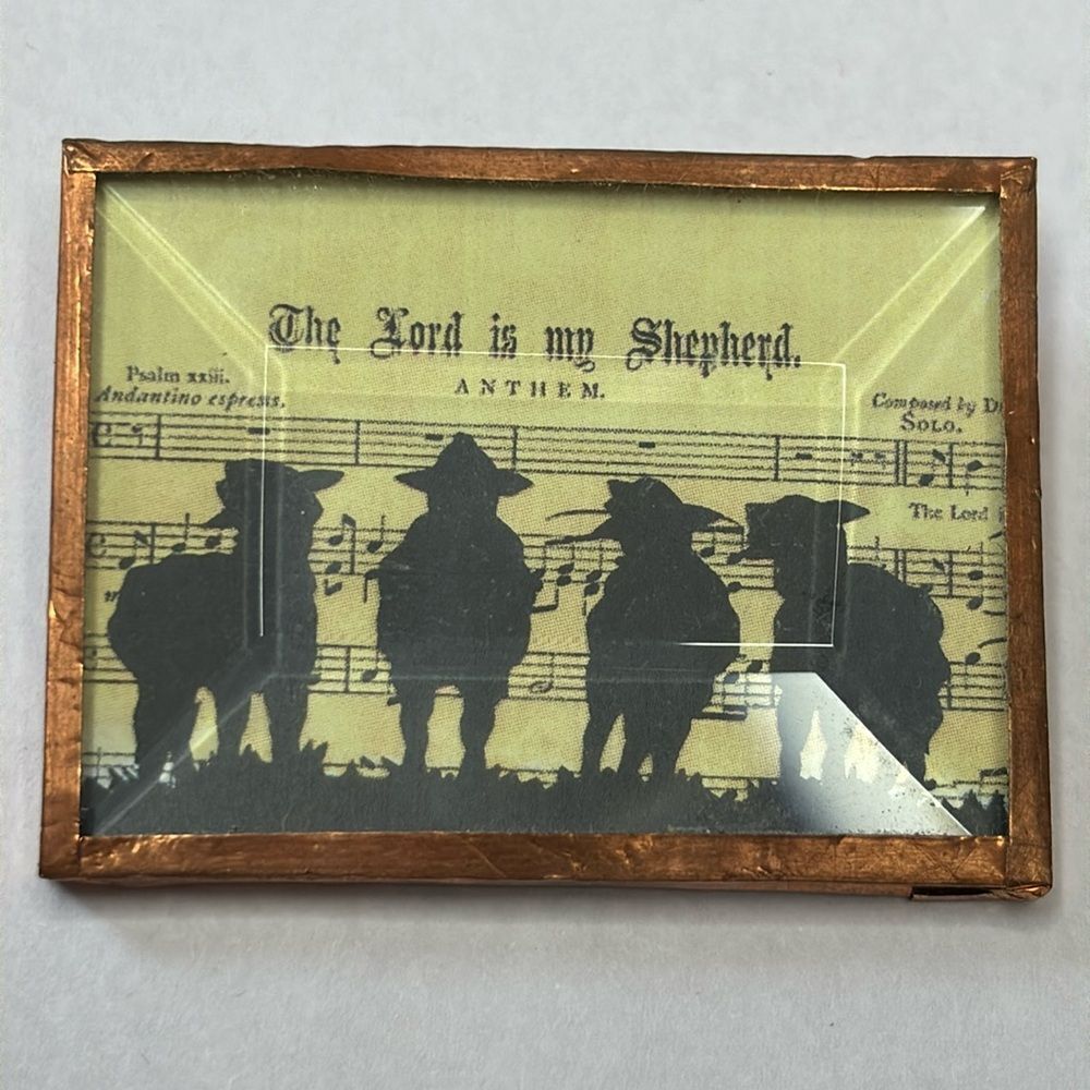 Handmade Lord is my Shepherd beveled face lamb pin brooch with copper foil edge